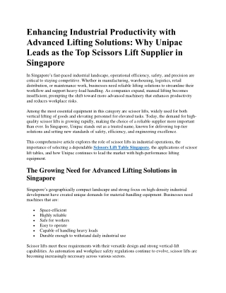 Enhancing Industrial Productivity with Advanced Lifting Solutions Why Unipac Leads as the Top Scissors Lift Supplier in