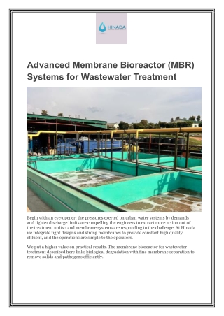 Advanced Membrane Bioreactor (MBR)  Systems for Wastewater Treatment