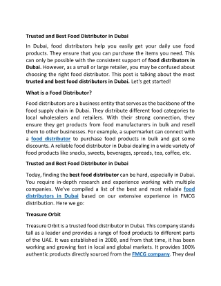 Trusted and Best Food Distributor in Dubai