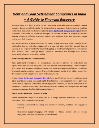 Debt and Loan Settlement Companies in India – A Guide to Financial Recovery
