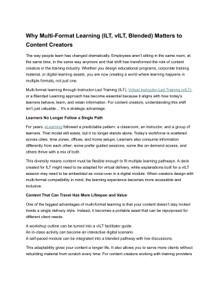 Why Multi-Format Learning (ILT, vILT, Blended) Matters to Content Creators