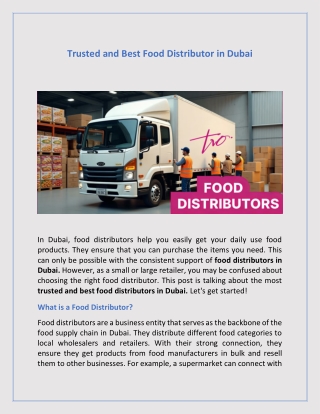 Trusted and Best Food Distributor in Dubai