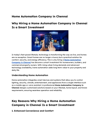 Home Automation Company in Chennai