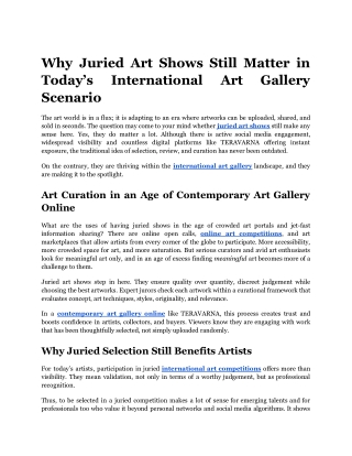 Why Juried Art Shows Still Matter in Today’s International Art Gallery Scenario