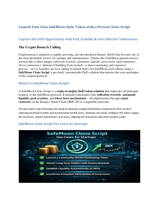 Safemoon Clone Script for Startups and Entrepreneurs