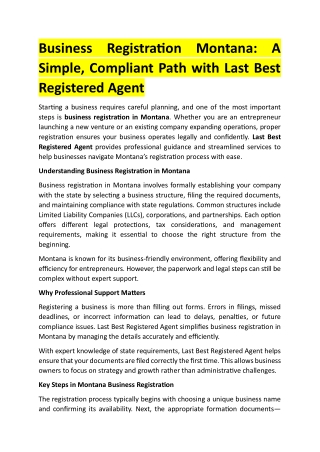 Business Registration Montana - A Simple, Compliant Path with Last Best Registered Agent