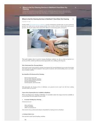 Where to Get Dry Cleaning Services in Markham?| Door2Door Dry Cleaning