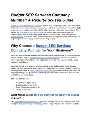 Budget SEO Services Company Mumbai- A Result-Focused Guide