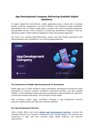 App Development Company in UK | Custom Mobile App Solutions – Aritel Limited