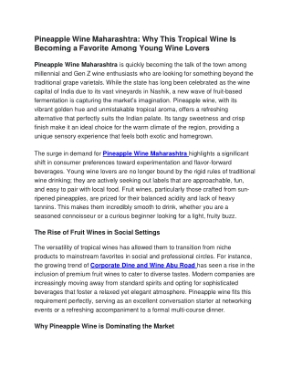 Pineapple Wine Maharashtra Why This Tropical Wine Is Becoming a Favorite Among Young Wine Lovers