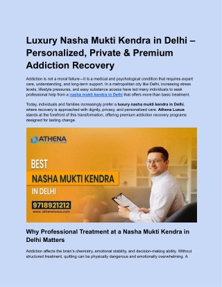 Luxury Nasha Mukti Kendra in Delhi – Personalized, Private & Premium Addiction Recovery
