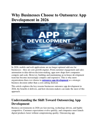 Why Businesses Choose to Outsource App Development in 2026