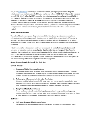 Anime Market Size, Regional Revenue and Outlook 2026-2035