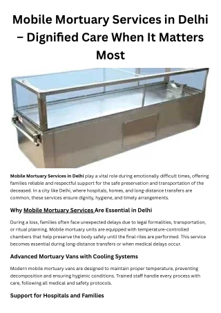 Mobile Mortuary Services in Delhi – Dignified Care When It Matters Most