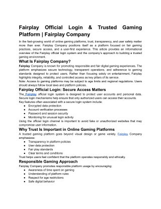 Fairplay Official Login & Trusted Gaming Platform | Fairplay Company