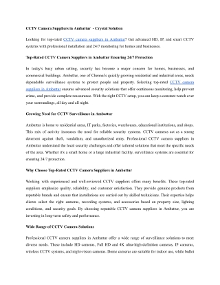 Top-Rated CCTV Camera Suppliers in Ambattur Ensuring 24_7 Protection