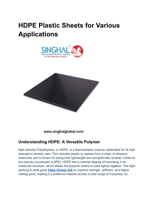 HDPE Plastic Sheets for Various Applications