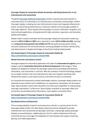 Passenger Display for Automotive Market Accelerates with Rising Demand
