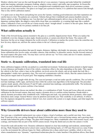 ADAS Calibration Windshield Greenville: Static vs. Dynamic Calibration