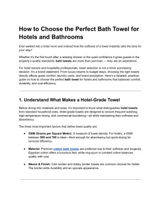 How to Choose the Perfect Bath Towel for Hotels and Bathrooms