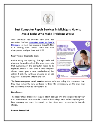 Best Computer Repair Services in Michigan- How to Avoid Techs Who Make Problems Worse