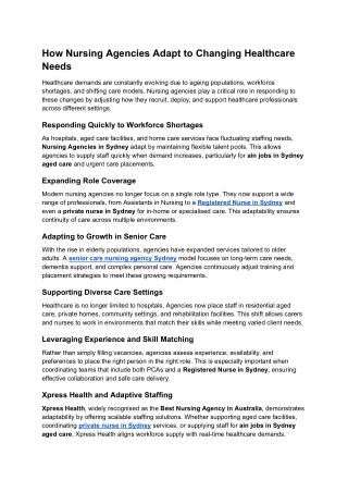 How Nursing Agencies Adapt to Changing Healthcare Needs