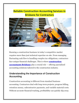 Reliable Construction Accounting Services in Brisbane for Contractors
