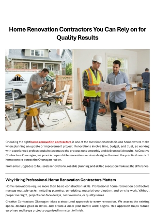 Home Renovation Contractors You Can Rely on for Quality Results