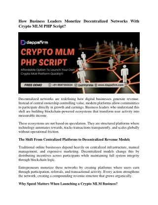 Launch a Crypto MLM Platform With Our PHP Script