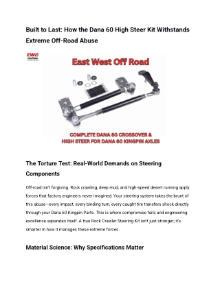 Dana 60 High Steer Kit Durability: Engineered for Extreme Off-Road Abuse