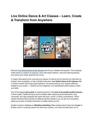 Live Online Dance & Art Classes – Learn, Create & Transform from Anywhere