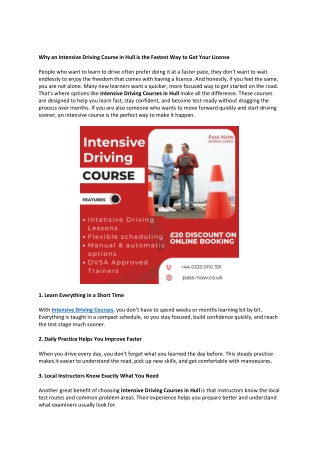 Why an Intensive Driving Course in Hull is the Fastest Way to Get Your License