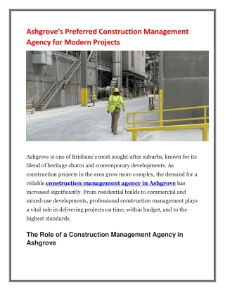 Ashgrove’s Preferred Construction Management Agency for Modern Projects