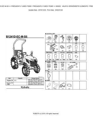 Kubota B1241D-EC-M-S5 Tractor Parts Catalogue Manual Instant Download