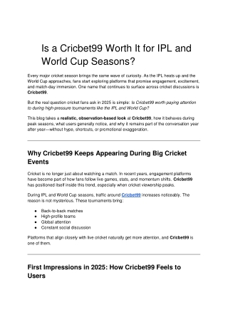 Is a Cricbet99 Worth It for IPL and World Cup Seasons