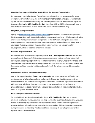 Why NDA Coaching for Girls After 10th & 12th Is the Smartest Career Choice