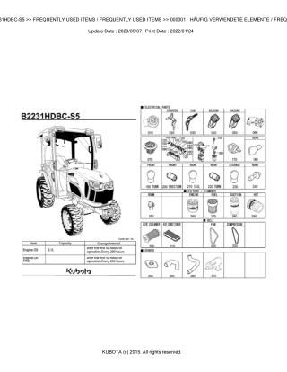 Kubota B2231HDBC-S5 Tractor Parts Catalogue Manual Instant Download
