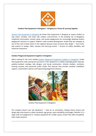 Outdoor Play Equipment in Bangalore – Bringing Fun, Fitness & Learning Together