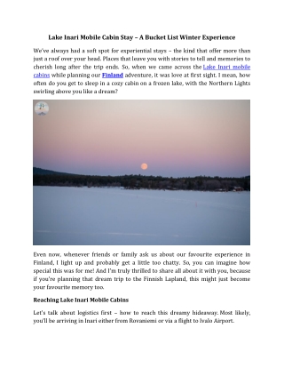 Lake Inari Mobile Cabin Stay – A Bucket List Winter Experience