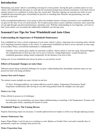 Seasonal Care Tips for Your Windshield and Auto Glass