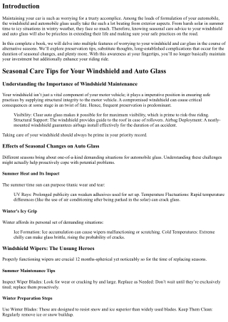 Seasonal Care Tips for Your Windshield and Auto Glass