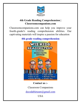 4th Grade Reading Comprehension Classroomcompanions.com