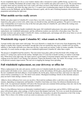 Mobile Auto Glass Repair Columbia SC: What’s Included