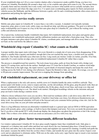 Mobile Auto Glass Repair Columbia SC: What’s Included