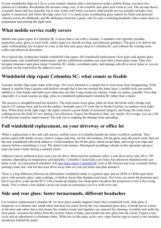 Mobile Auto Glass Repair Columbia SC: What’s Included