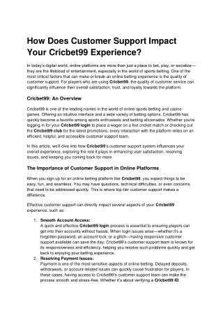 How Does Customer Support Impact Your Cricbet99 Experience