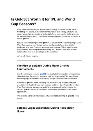 Is Gold365 Worth It for IPL and World Cup Seasons