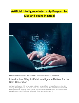 Artificial Intelligence Internship Program for Kids and Teens in Dubai