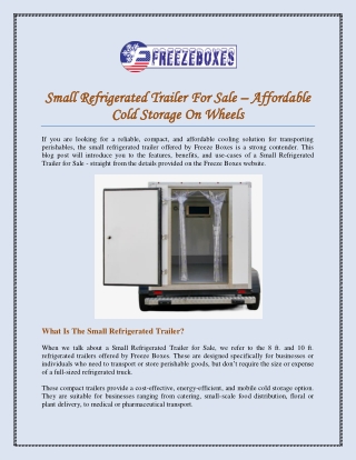 Small Refrigerated Trailer For Sale – Affordable Cold Storage On Wheels