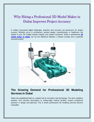 Why Hiring a Professional 3D Model Maker in Dubai Improves Project Accuracy